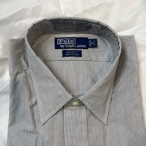Polo navy tight stripe cotton dress shirt. Dress or casual Long sleeve 17 neck